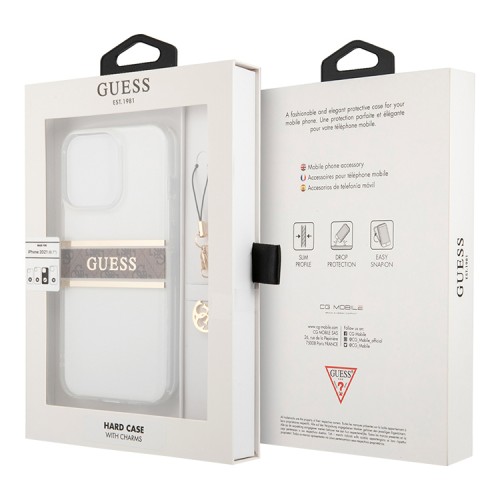Чехол Guess 4G Stripe Hard Transparent +Gold charm для iPhone 13 Pro