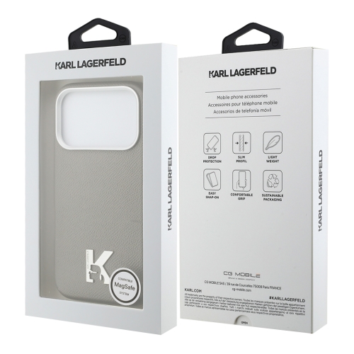 Karl Lagerfeld для iPhone 17 Pro чехол PU Full Wrapped K HEAD Metal logo & Cam Hard Grey (MagSafe)
