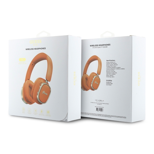 Guess наушники беспроводные накладные Bluetooth HP ENC Rectangle Satined PU Script Metal Logo Orange