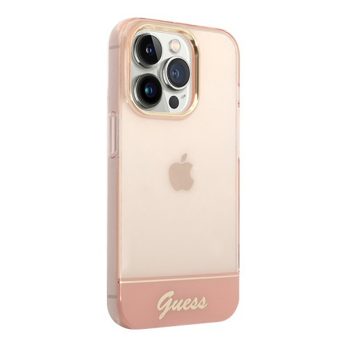 Чехол Guess Translucent w Electroplated camera Hard для iPhone 14 Pro Max, розовый