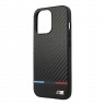 Чехол BMW M-Collection PU Carbon Hard Tricolor line для iPhone 13 Pro, черный (MagSafe)