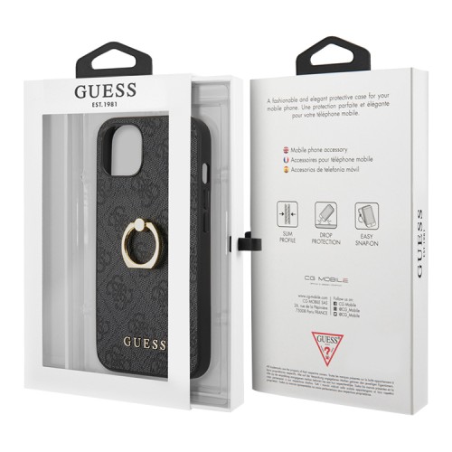 Чехол Guess PU 4G + Ring Hard для iPhone 14, серый
