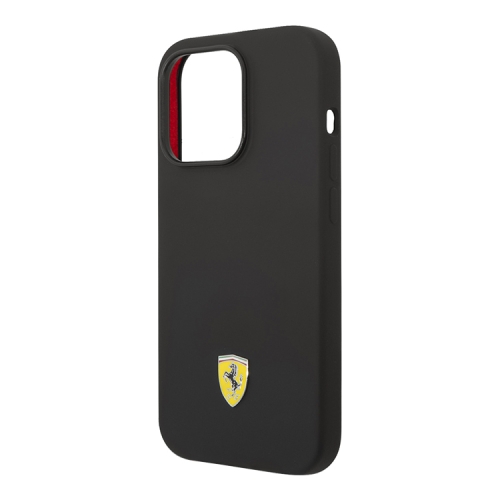 Чехол Ferrari Liquid Silicone with metal logo Hard для iPhone 14 Pro, черный (MagSafe)