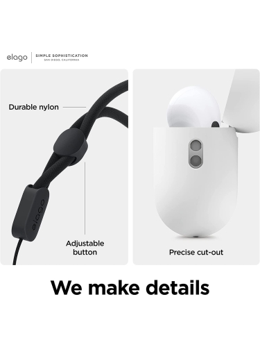 Чехол Elago Liquid case with Round strap для AirPods Pro 2, белый