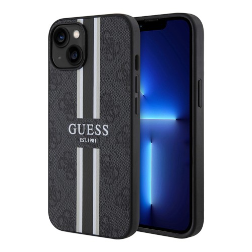 Чехол Guess PU 4G Stripes Hard для iPhone 13, черный (MagSafe)