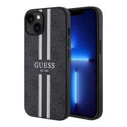 Чехол Guess PU 4G Stripes Hard для iPhone 13, черный (MagSafe)