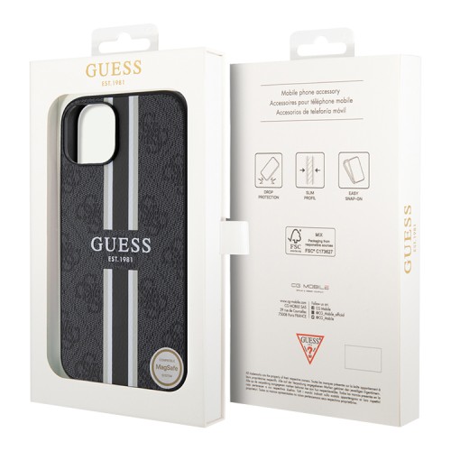 Чехол Guess PU 4G Stripes Hard для iPhone 13, черный (MagSafe)