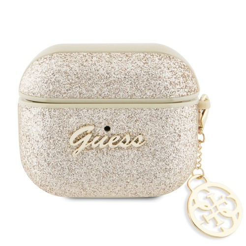 Чехол Guess Glitter flakes Metal logo with charm для Airpods 3 (2021), золотой