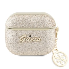 Чехол Guess Glitter flakes Metal logo with charm для Airpods 3 (2021), золотой