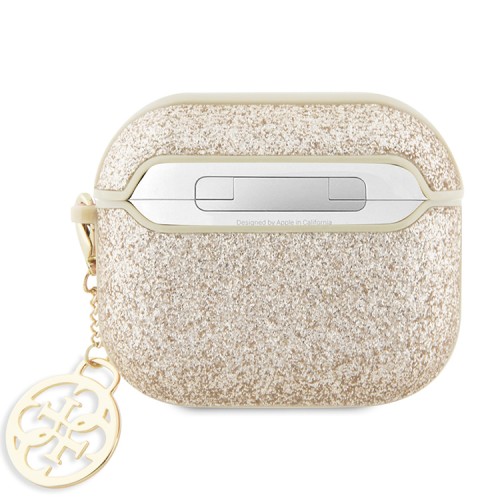 Чехол Guess Glitter flakes Metal logo with charm для Airpods 3 (2021), золотой