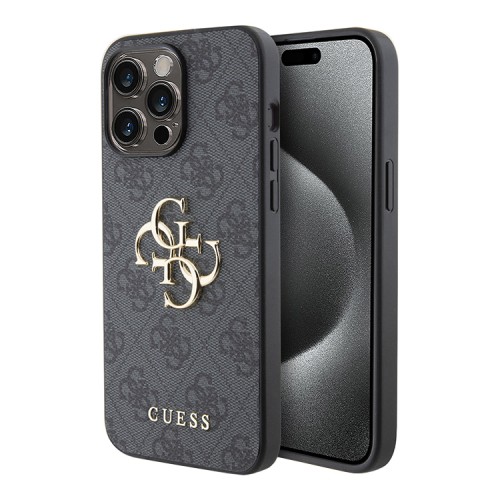 Guess для iPhone 15 Pro Max чехол PU 4G Big metal logo Hard Grey