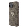 Guess для iPhone 15 чехол GripStand PU 4G with Triangle Diamond metal logo Hard Brown