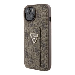 Guess для iPhone 15 чехол GripStand PU 4G with Triangle Diamond metal logo Hard Brown