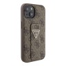 Guess для iPhone 15 чехол GripStand PU 4G with Triangle Diamond metal logo Hard Brown