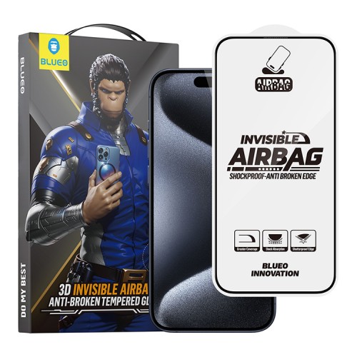 BlueO стекло для iPhone 15 Pro, 3D Anti-broken Edge Black (силик. кромка)