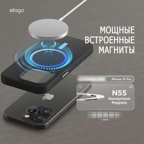 Elago для iPhone 15 Pro Max чехол PU Leather Black (MagSafe)