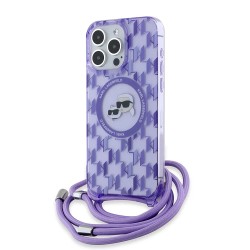 Karl Lagerfeld для iPhone 15 Pro Max чехол Crossbody PC/TPU NFT Karl&Choup Head Purple (MagSafe) +Cord