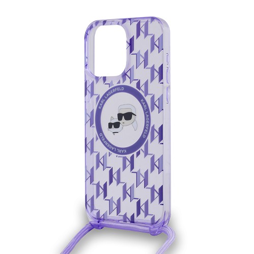 Karl Lagerfeld для iPhone 15 Pro Max чехол Crossbody PC/TPU NFT Karl&Choup Head Purple (MagSafe) +Cord