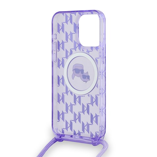 Karl Lagerfeld для iPhone 15 Pro Max чехол Crossbody PC/TPU NFT Karl&Choup Head Purple (MagSafe) +Cord