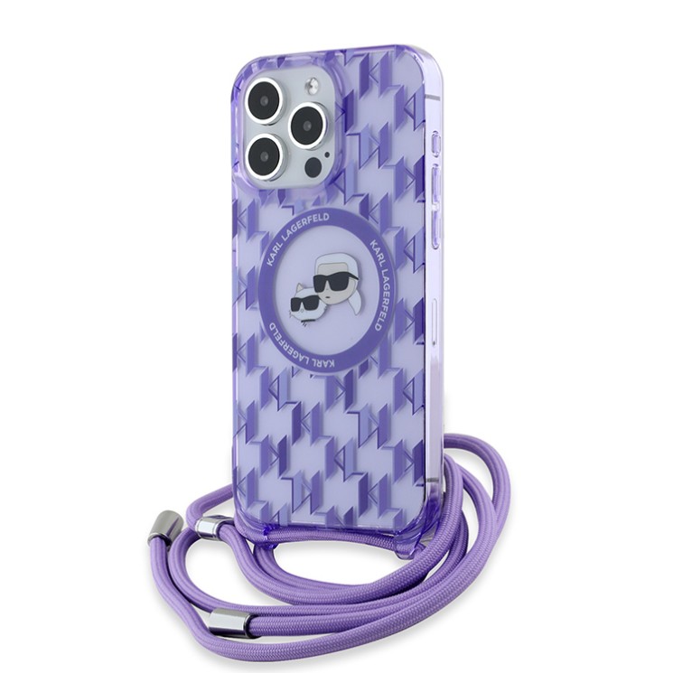 Karl Lagerfeld для iPhone 15 Pro Max чехол Crossbody PC/TPU NFT Karl&Choup Head Purple (MagSafe) +Cord