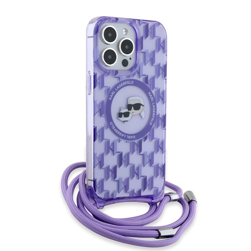 Karl Lagerfeld для iPhone 15 Pro Max чехол Crossbody PC/TPU NFT Karl&Choup Head Purple (MagSafe) +Cord