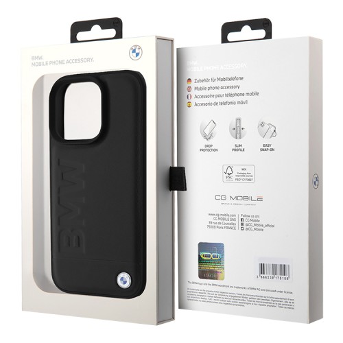 BMW для iPhone 16 Pro чехол Signature Leather Logo imprint Black
