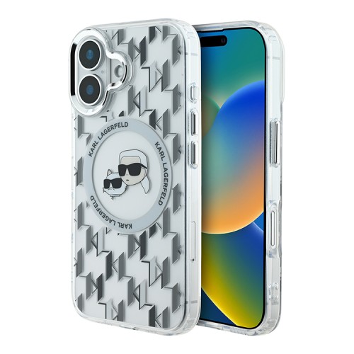 Karl Lagerfeld для iPhone 16 чехол PC/TPU Monogram NFT Karl&Choupette прозрачный (MagSafe)