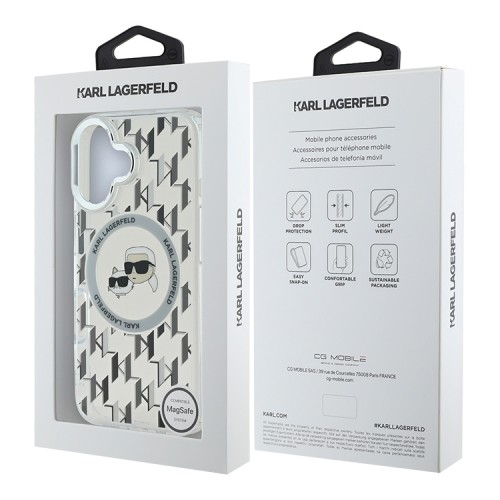 Karl Lagerfeld для iPhone 16 чехол PC/TPU Monogram NFT Karl&Choupette прозрачный (MagSafe)