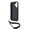 DKNY для iPhone 16 чехол PU Stack metal logo Hard + Hand strap Black