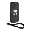 DKNY для iPhone 16 чехол PU Stack metal logo Hard + Hand strap Black
