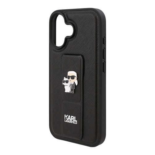 Karl Lagerfeld для iPhone 16 чехол GripStand PU Saffiano NFT Karl & Choupette metal Hard Black