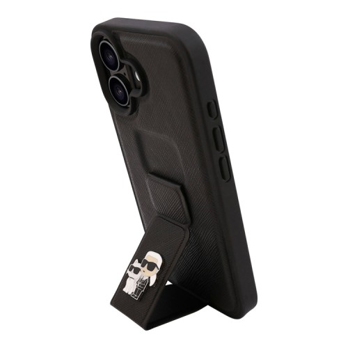 Karl Lagerfeld для iPhone 16 чехол GripStand PU Saffiano NFT Karl & Choupette metal Hard Black