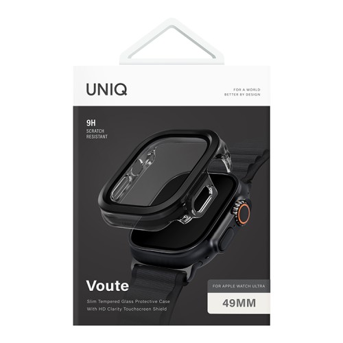 Uniq для Apple Watch 49 mm чехол VOUTE with 9H Tempered Glass Jet Black