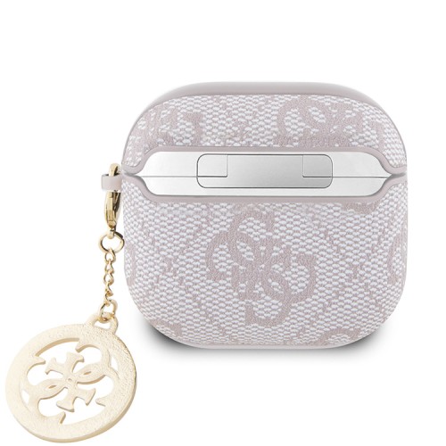 Guess для Airpods 4 чехол PU leather 4G with Classic metal logo and Diamond charm Pink