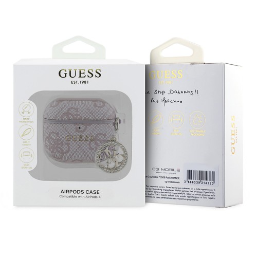 Guess для Airpods 4 чехол PU leather 4G with Classic metal logo and Diamond charm Pink
