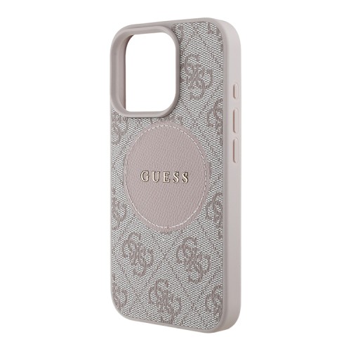 Guess для iPhone 16 Pro чехол PU 4G with Round Patch Metal logo Hard Pink (MagSafe)