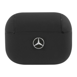 Чехол Mercedes Genuine leather with Metal logo для AirPods Pro, черный