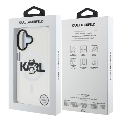 Karl Lagerfeld для iPhone 16 чехол PC/TPU Sketch Choupette Transparent (MagSafe)