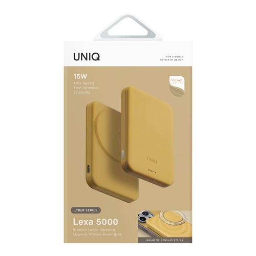 Uniq внешний аккумулятор Lyden Lexa 5000W Magnetic wireless 15W USB-C PD 20W Canary Yellow