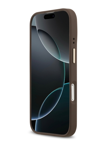 Guess для iPhone 17 чехол PU 4G Plate metal logo and Gold camera Hard Brown (MagSafe)