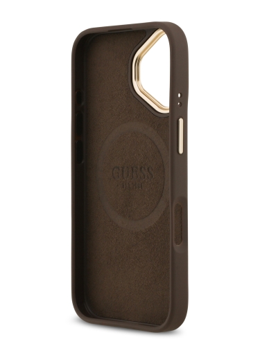 Guess для iPhone 17 чехол PU 4G Plate metal logo and Gold camera Hard Brown (MagSafe)