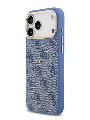 Guess для iPhone 17 Pro Max чехол PU 4G Classic metal logo Gold camera Hard Blue (MagSafe)