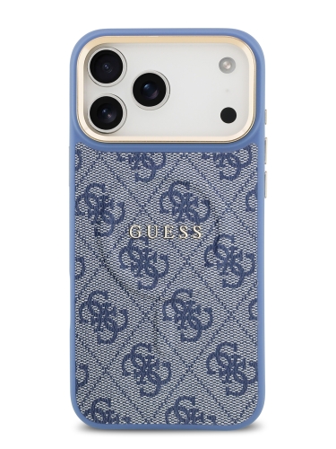 Guess для iPhone 17 Pro Max чехол PU 4G Classic metal logo Gold camera Hard Blue (MagSafe)