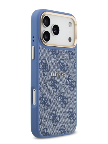 Guess для iPhone 17 Pro Max чехол PU 4G Classic metal logo Gold camera Hard Blue (MagSafe)