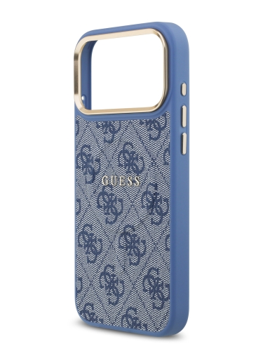 Guess для iPhone 17 Pro Max чехол PU 4G Classic metal logo Gold camera Hard Blue (MagSafe)