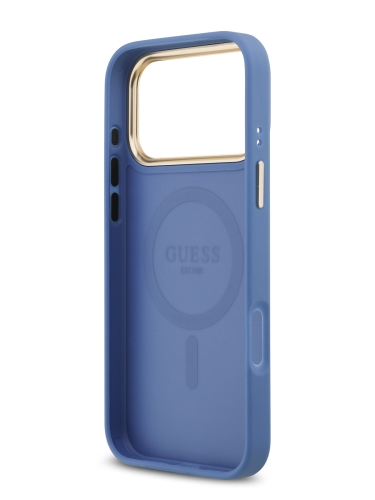 Guess для iPhone 17 Pro Max чехол PU 4G Classic metal logo Gold camera Hard Blue (MagSafe)