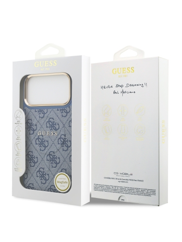 Guess для iPhone 17 Pro Max чехол PU 4G Classic metal logo Gold camera Hard Blue (MagSafe)