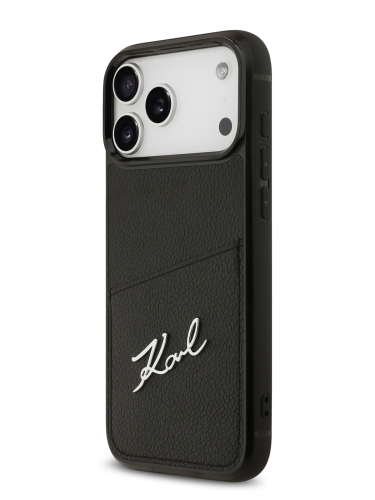 Karl Lagerfeld для iPhone 17 Pro чехол PU Signature logo with Cardslot Hard Black