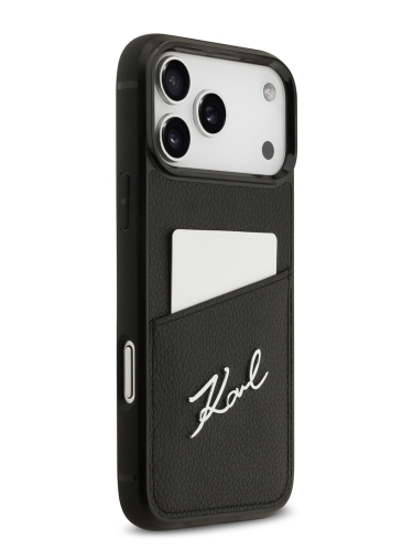 Karl Lagerfeld для iPhone 17 Pro чехол PU Signature logo with Cardslot Hard Black