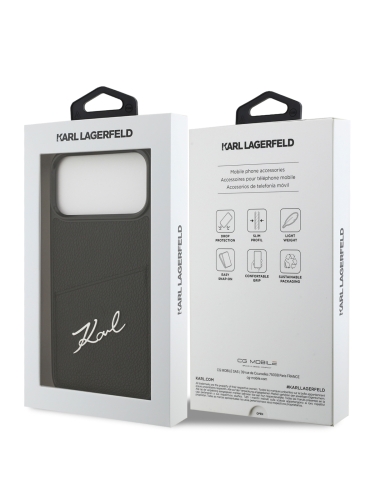Karl Lagerfeld для iPhone 17 Pro чехол PU Signature logo with Cardslot Hard Black